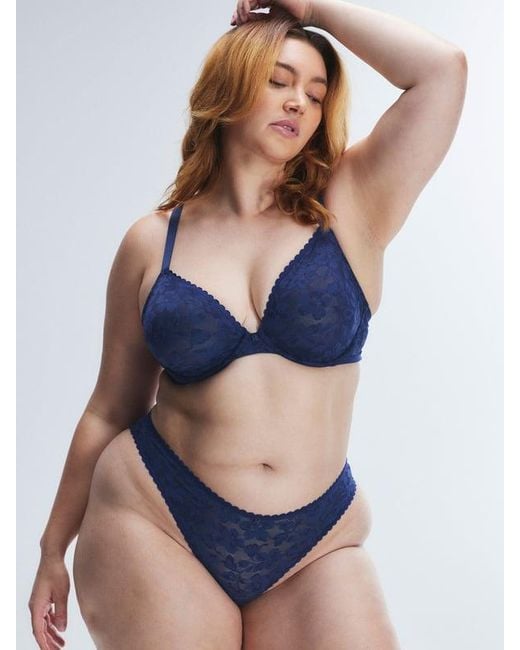 Savage X Blue Lavish Lace Unlined Plunge Bra