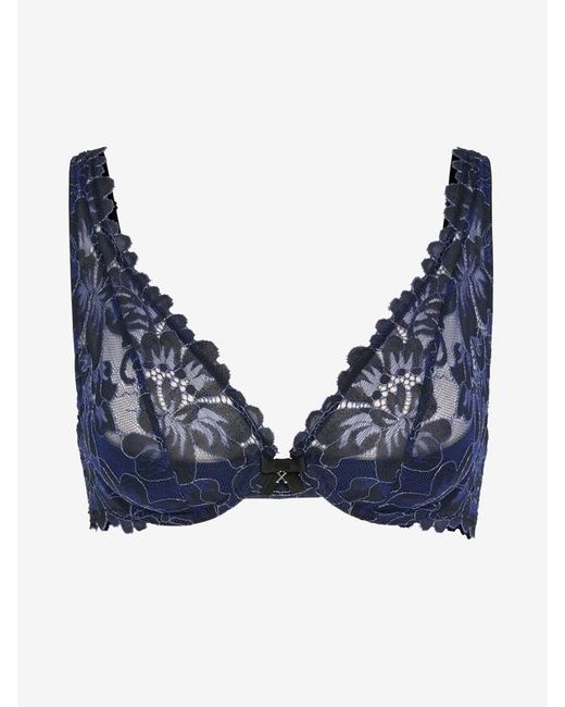 Savage X Blue Floral Corded Lace Shimmer Push-up Demi Bra