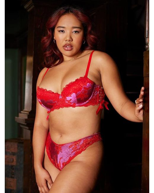 Savage X Red Lace'd Up Padded Low Balconette Bra