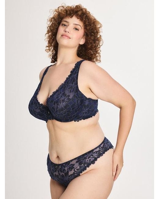 Savage X Blue Floral Corded Lace Shimmer Brazilian Knickers