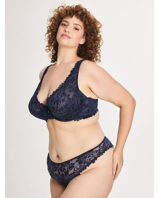 Savage X Blue Floral Corded Lace Shimmer Push-up Demi Bra