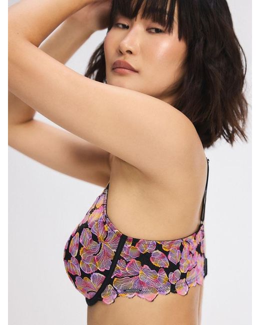 Savage X Pink Sun Tide Floral Lace Padded Plunge Bra