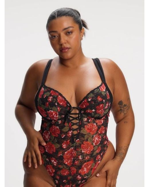 Savage X Red Sinful Rose Printed Lace Teddy