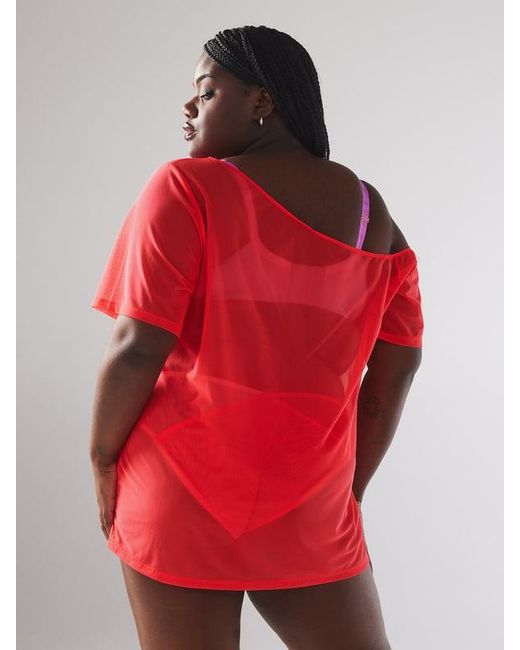 Savage X Red I Dare Hue Mesh Off-the-shoulder Sleep Shirt