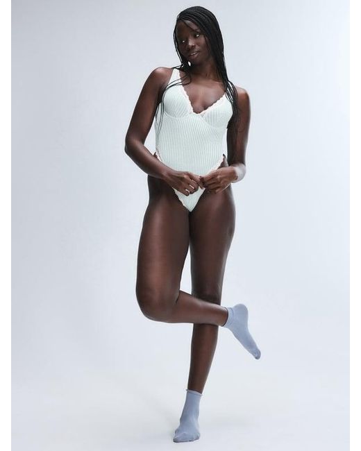 Savage X White Always En Pointe Underwire Thong Teddy