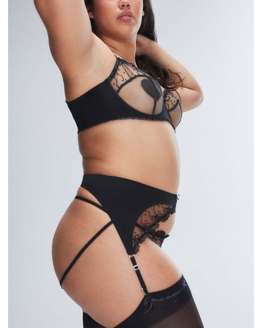 Savage X Black Loveline Satin Suspender Belt