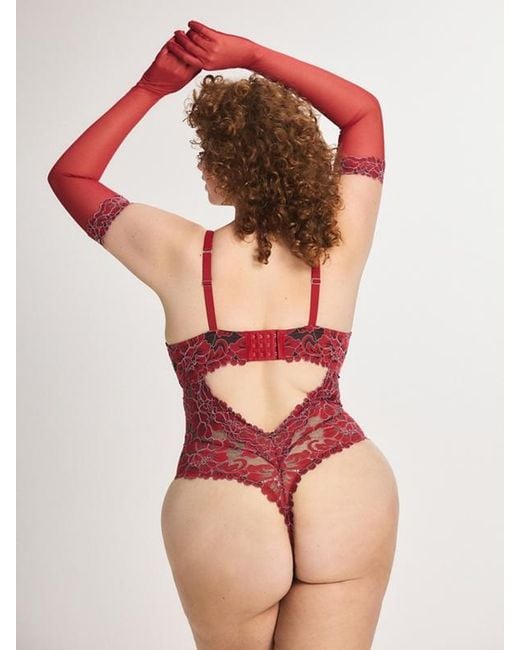 Savage X Red Floral Corded Lace Underwire Teddy