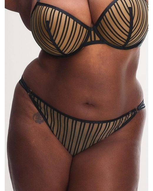 Savage X Brown Strappy Hour Striped String Bikini Knickers