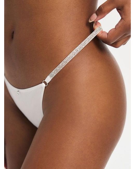 Savage X Brown Midnight Microfiber Rhinestone G-string Knickers