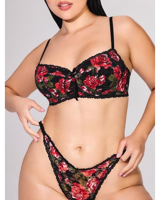 Savage X Black Sinful Rose Printed Lace Balconette Bra