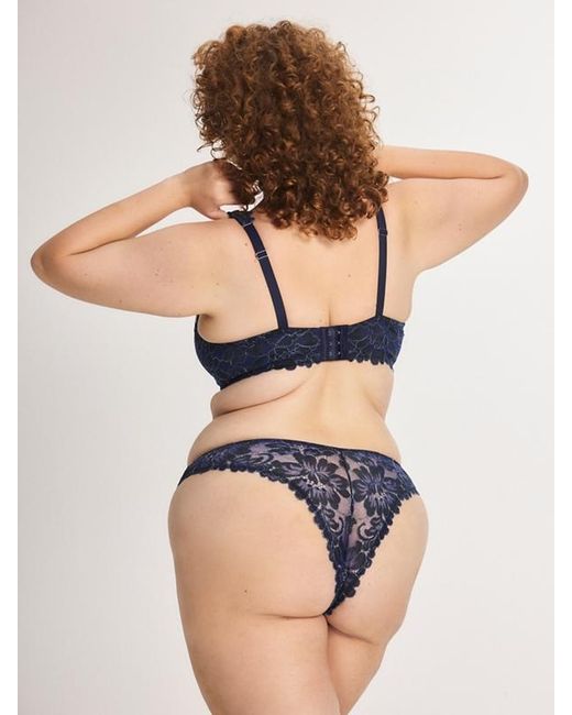 Savage X Blue Floral Corded Lace Shimmer Push-up Demi Bra