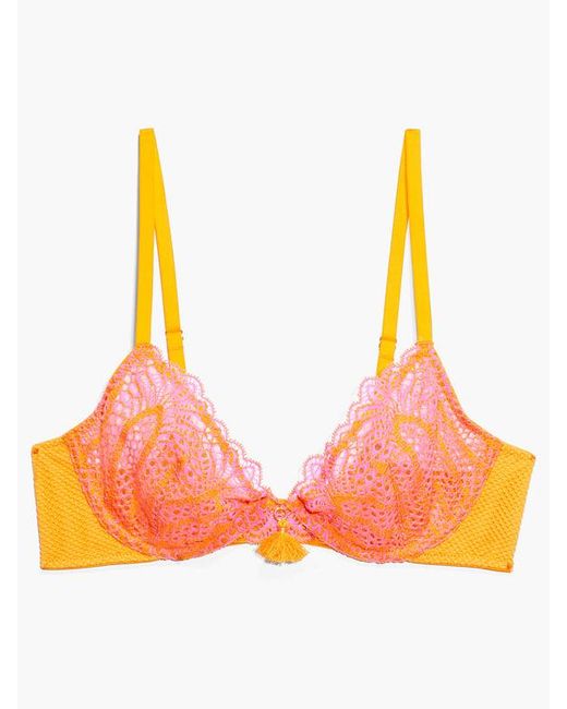 Savage X Orange Stranded In Lace Crochet Plunge Bra