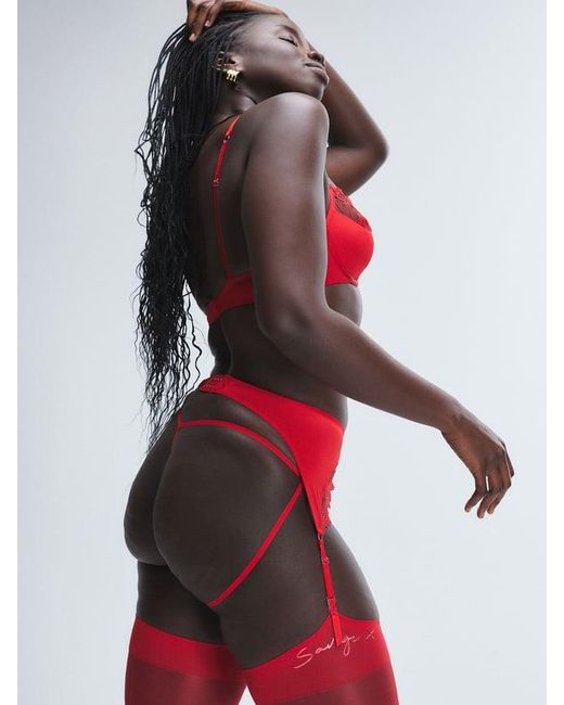 Savage X Red Loveline Satin Suspender Belt