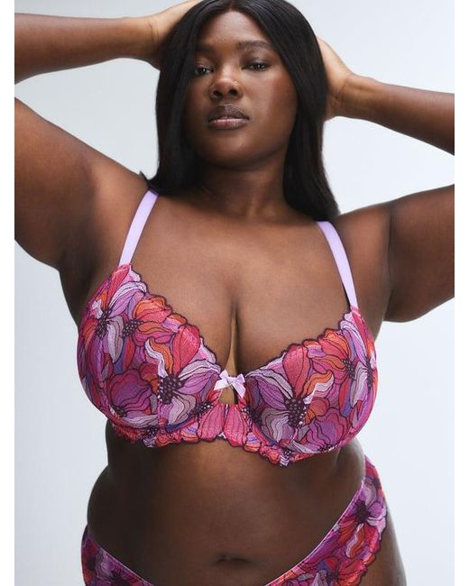 Savage X Pink Mosaic Floral Lace Unlined Demi Bra