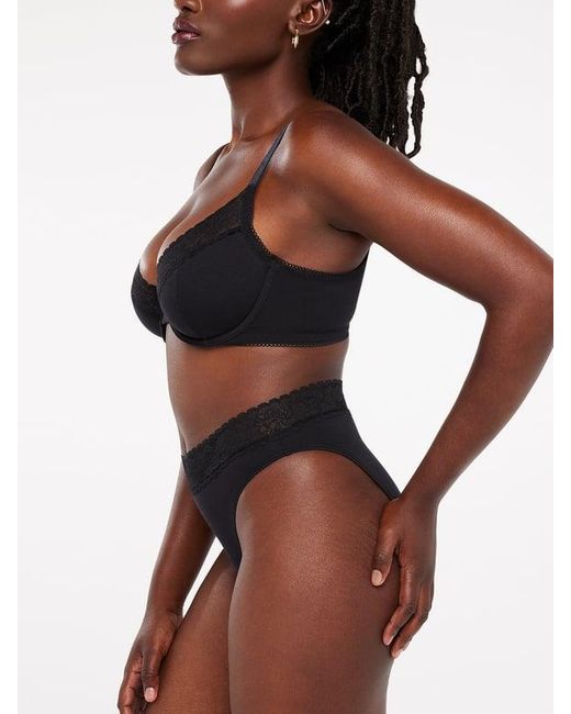 Savage X Brown Cotton Essentials Lace-trim High-leg Bikini Panty