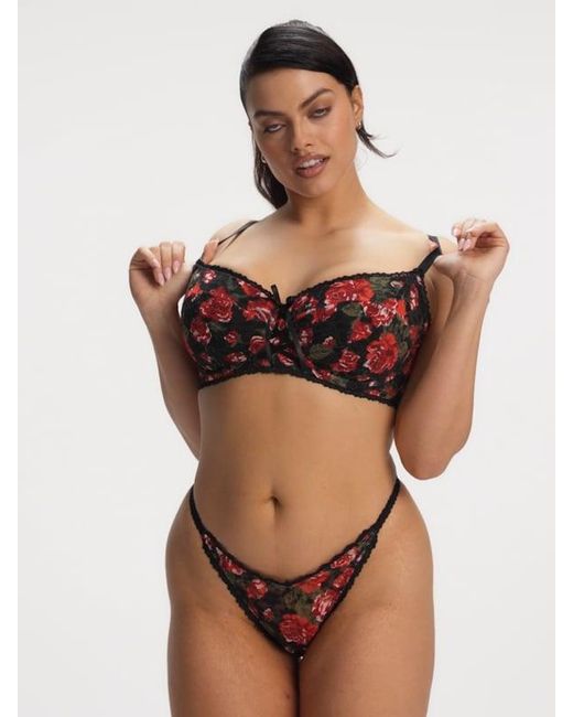 Savage X Black Sinful Rose Printed Lace Balconette Bra