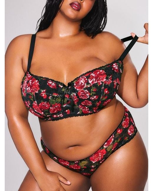 Savage X Black Sinful Rose Printed Lace Balconette Bra
