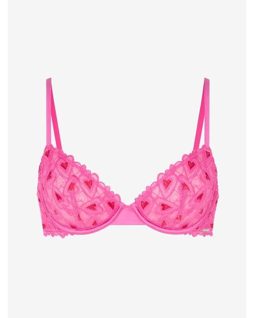 Savage X Pink Hearts A Flutter Embroidery Unlined Demi Bra