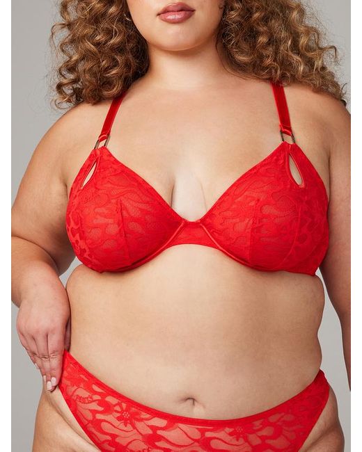 Savage X Link Up Lace Unlined Plunge Bra in Red