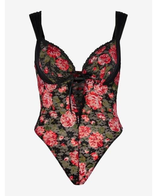 Savage X Red Sinful Rose Printed Lace Teddy