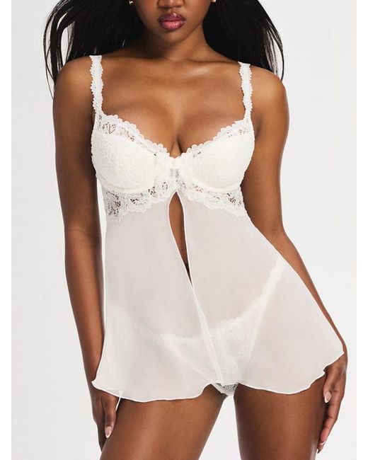 Savage X White Romantic Corded Lace Padded Demi Babydoll
