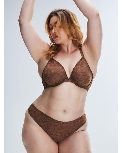 Savage X Brown Lavish Lace Unlined Plunge Bra