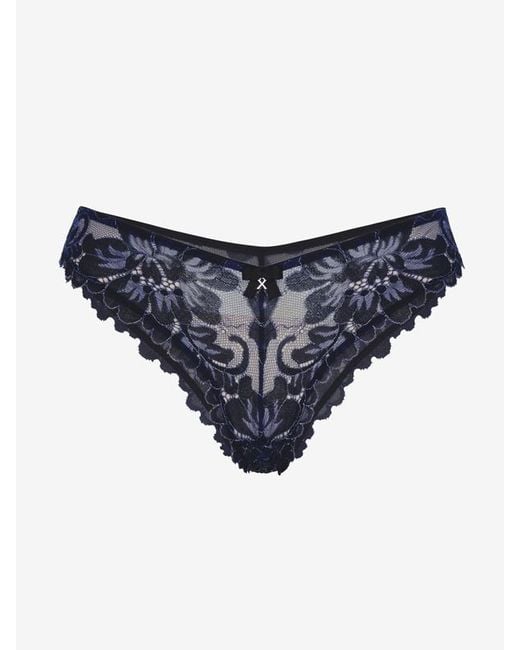 Savage X Blue Floral Corded Lace Shimmer Brazilian Knickers