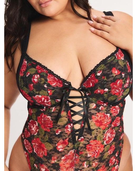 Savage X Red Sinful Rose Printed Lace Teddy