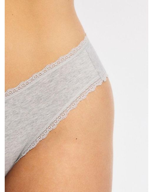 Savage X Gray Cotton Essentials Lace-trim Cheeky Knickers