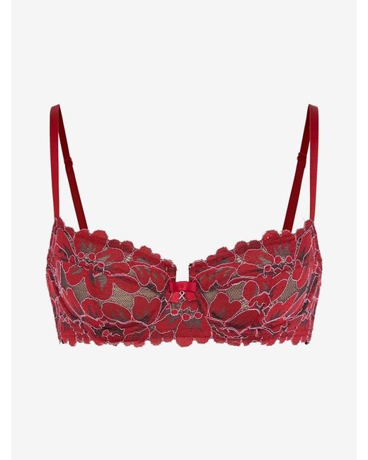 Savage X Red Floral Corded Lace Unlined Balconette Bra