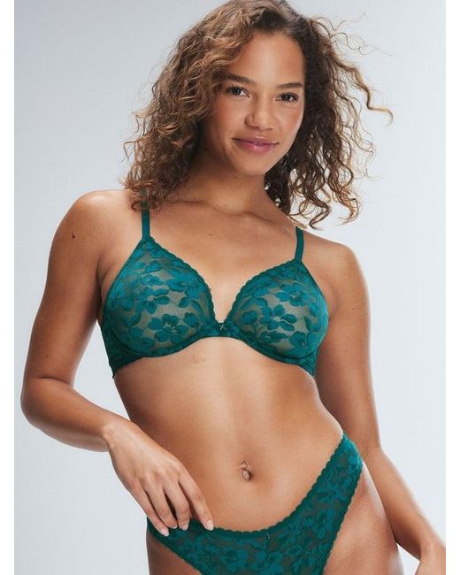 Savage X Blue Lavish Lace Unlined Plunge Bra
