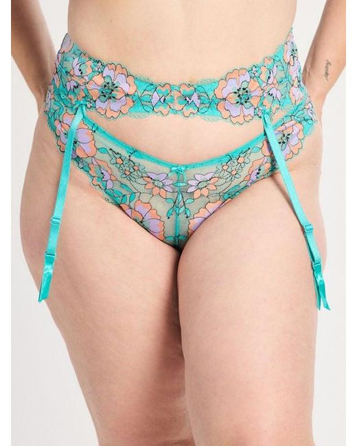 Savage X Blue Floral Trip Lace Garter Belt