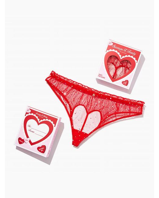 Savage X Red Sparkle Puff Cut-out Knickers + Valentine Box