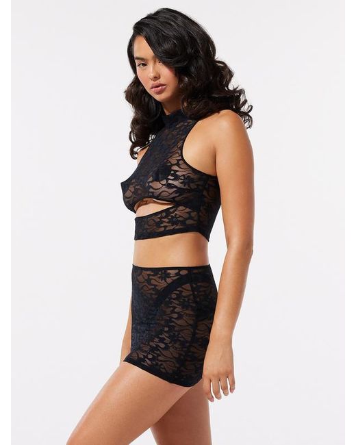 Savage X Black Link Up Lace Keyhole Crop Top