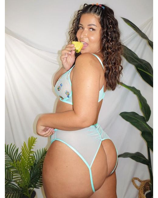 Savage X Green Tutti Fruity Embroidered Open Back Cheeky