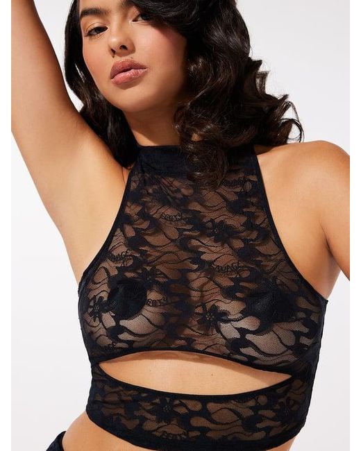 Savage X Black Link Up Lace Keyhole Crop Top
