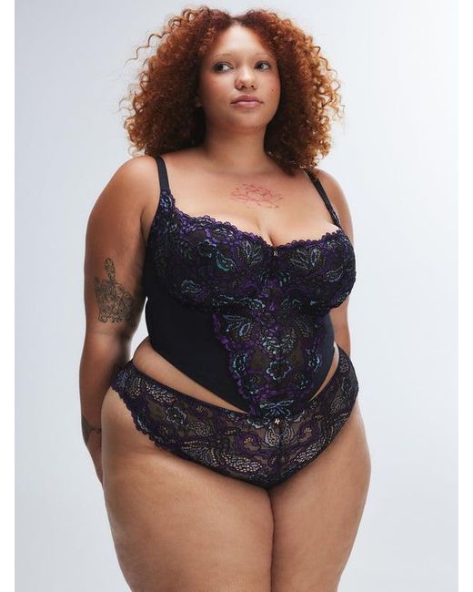 Savage X Black Romantic Corded Lace Metallic Brazilian Panty