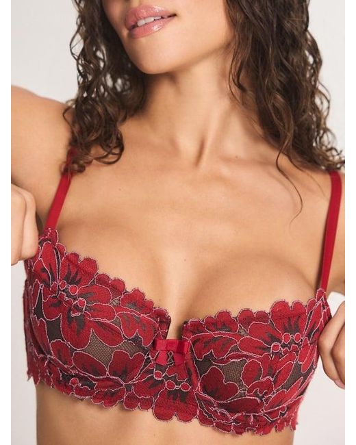 Savage X Red Floral Corded Lace Unlined Balconette Bra