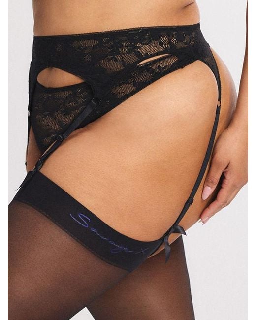 Savage X Gray Luxe Lace Garter Belt