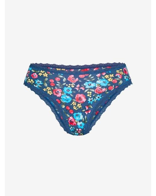Savage X Blue Cotton Essentials Lace-trim Cheeky Knickers