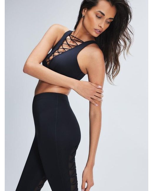 Savage X Black Lace Up Satin-trim High-waist Leggings