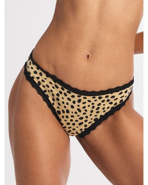 Savage X Brown Cotton Essentials Lace-trim Mid-rise Thong Panty