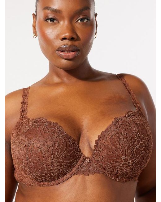 Savage X Brown Romantic Corded Lace Padded Demi Bra