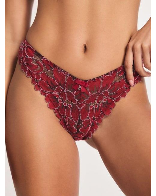 Savage X Red Floral Corded Lace Brazilian Knickers