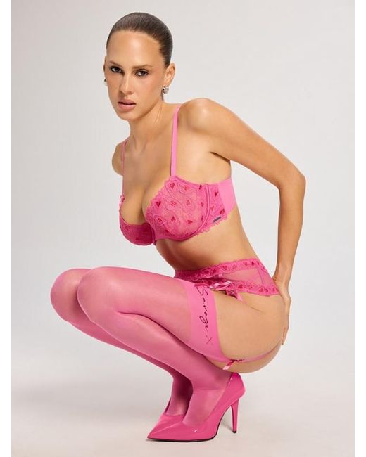 Savage X Pink Hearts A Flutter Embroidery Unlined Demi Bra