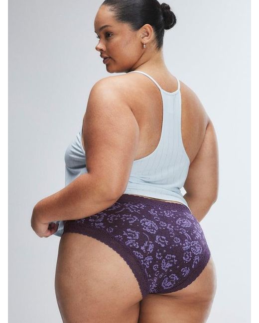Savage X Purple Cotton Essentials Lace-trim Cheeky Knickers