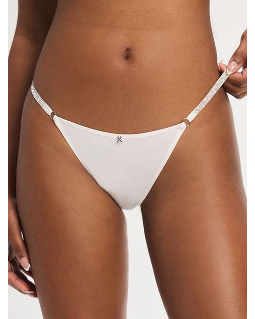 Savage X Brown Midnight Microfiber Rhinestone G-string Knickers