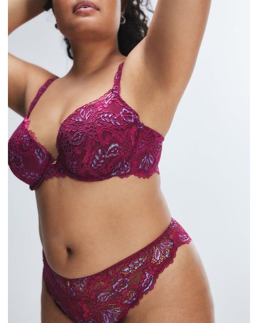 Savage X Red Romantic Corded Lace Metallic Padded Demi Bra