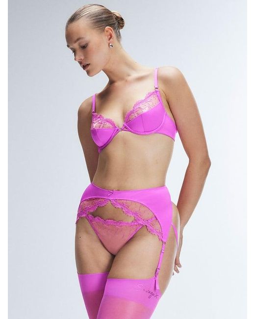 Savage X Purple Loveline Satin Suspender Belt