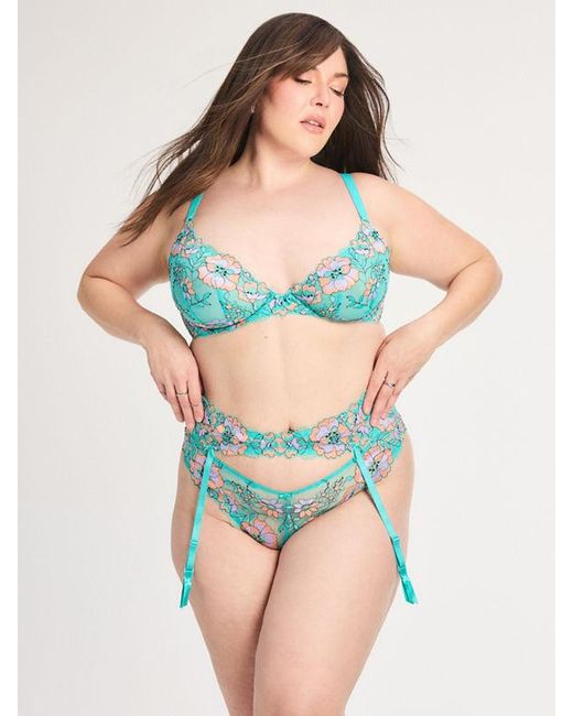 Savage X Blue Floral Trip Lace Garter Belt